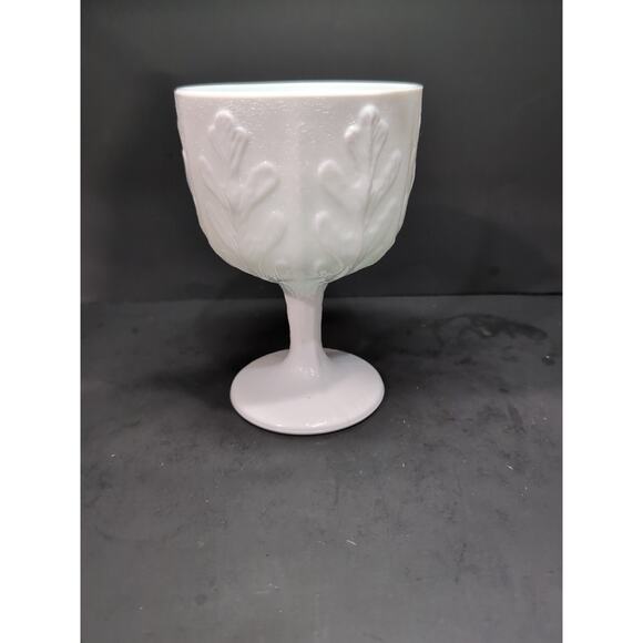 FTD Oak Leaf Milk Glass Pedestal Planter, Vintage Vase, Compote, Decorative Dish - Picture 8 of 9